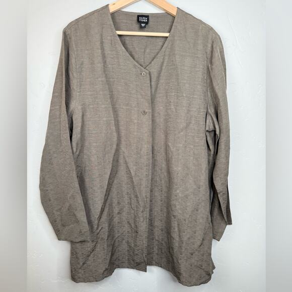 Eileen Fisher Linen & Silk Blend Jacket Blazer Textured Shirt Size Large - Picture 1 of 6